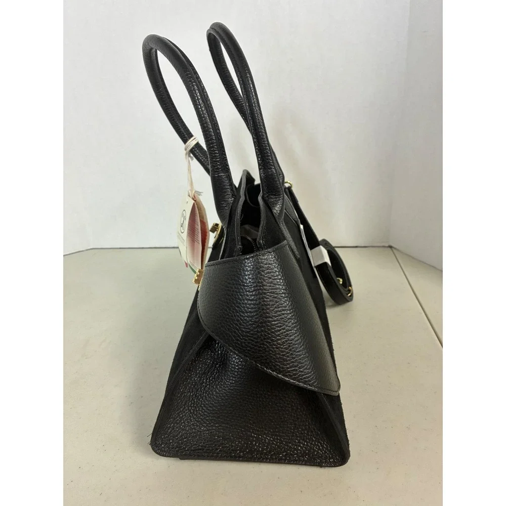 Divina Firenze Black Suede Leather Ginny Satchel Crossbody Bag Made in Italy NEW